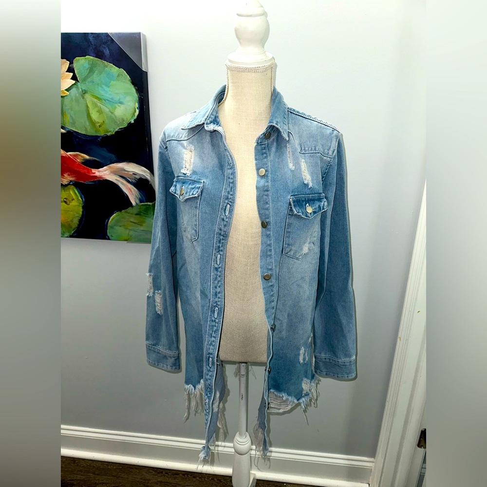 American Bazi Large Distressed Button-Up Olive Green Jacket